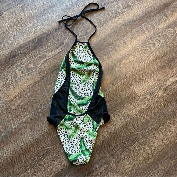 Issa De Mar Swimsuit Leopard Mesh Tropical Animal Print Medium Green Black - Picture 8 of 10